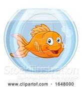 Vector Illustration of Cartoon Goldfish in Gold Fish Bowl Cute Character by AtStockIllustration