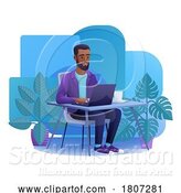 Vector Illustration of Cartoon Guy Using Laptop Computer Illustration by AtStockIllustration