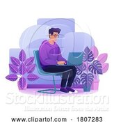 Vector Illustration of Cartoon Guy Using Laptop Computer Illustration by AtStockIllustration