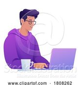 Vector Illustration of Cartoon Guy Using Laptop Computer Illustration by AtStockIllustration