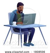 Vector Illustration of Cartoon Guy Using Laptop Computer Illustration by AtStockIllustration