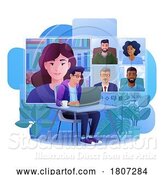 Vector Illustration of Cartoon Guy Video Conference Call Team Meeting Cartoon by AtStockIllustration