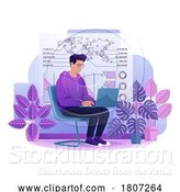 Vector Illustration of Cartoon Guy Working Laptop Business Report Illustration by AtStockIllustration