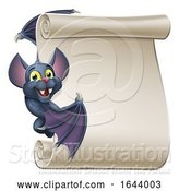 Vector Illustration of Cartoon Halloween Vampire Bat Character Scroll by AtStockIllustration