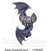 Vector Illustration of Cartoon Halloween Vampire Bat Character Sign by AtStockIllustration