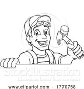 Vector Illustration of Cartoon Handyman Hammer Guy DIY Carpenter Builder by AtStockIllustration