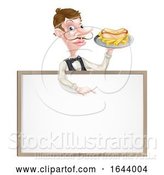 Vector Illustration of Cartoon Hotdog and Fries Waiter Sign by AtStockIllustration