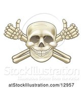 Vector Illustration of Cartoon Human Skull and Crossbone Arms with Thumbs up by AtStockIllustration