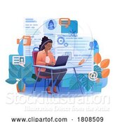 Vector Illustration of Cartoon Lady Job Search Writing Resume Internet Cartoon by AtStockIllustration