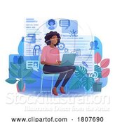 Vector Illustration of Cartoon Lady Laptop Resume CV Job Search Online Cartoon by AtStockIllustration