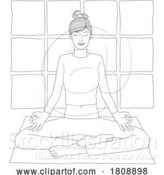 Vector Illustration of Cartoon Lady Meditating Doing Yoga Pilates Illustration by AtStockIllustration