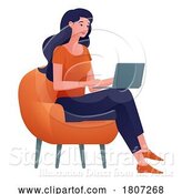 Vector Illustration of Cartoon Lady Using Laptop Computer Illustration by AtStockIllustration