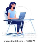 Vector Illustration of Cartoon Lady Using Laptop Computer Illustration by AtStockIllustration