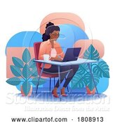 Vector Illustration of Cartoon Lady Using Laptop Computer Illustration by AtStockIllustration