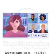 Vector Illustration of Cartoon Lady Video Conference Call Online Meeting Cartoon by AtStockIllustration