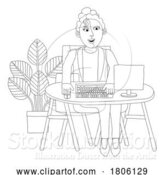 Vector Illustration of Cartoon Lady Working at a Desk by AtStockIllustration
