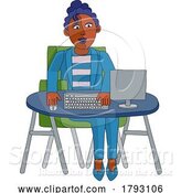 Vector Illustration of Cartoon Lady Working Behind Desk Computer Workstation by AtStockIllustration