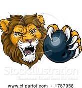 Vector Illustration of Cartoon Lion Bowling Ball Animal Sports Team Mascot by AtStockIllustration