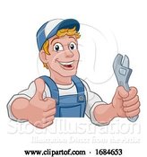 Vector Illustration of Cartoon Mechanic Plumber Wrench Spanner Handyman by AtStockIllustration