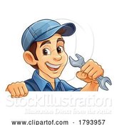 Vector Illustration of Cartoon Mechanic Plumber Wrench Spanner Handyman by AtStockIllustration