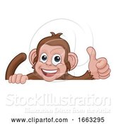 Vector Illustration of Cartoon Monkey Animal Behind Sign Giving Thumbs up by AtStockIllustration