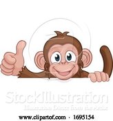 Vector Illustration of Cartoon Monkey Animal Behind Sign Giving Thumbs up by AtStockIllustration