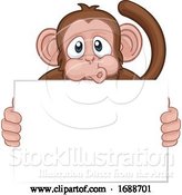Vector Illustration of Cartoon Monkey Character Animal Holding Sign by AtStockIllustration
