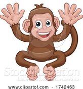 Vector Illustration of Cartoon Monkey Character Animal Mascot Waving by AtStockIllustration