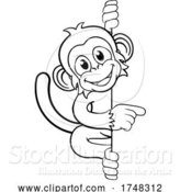 Vector Illustration of Cartoon Monkey Character Animal Pointing at Sign by AtStockIllustration