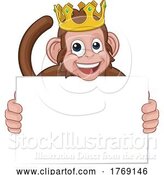 Vector Illustration of Cartoon Monkey King Crown Animal Holding Sign by AtStockIllustration