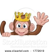 Vector Illustration of Cartoon Monkey King Crown Animal Sign Waving by AtStockIllustration