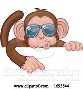 Vector Illustration of Cartoon Monkey Sunglasses Animal Pointing at Sign by AtStockIllustration