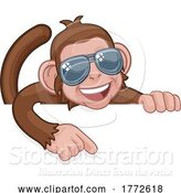 Vector Illustration of Cartoon Monkey Sunglasses Animal Pointing at Sign by AtStockIllustration