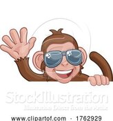 Vector Illustration of Cartoon Monkey Sunglasses Animal Sign Waving by AtStockIllustration