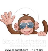 Vector Illustration of Cartoon Monkey Sunglasses Animal Sign Waving by AtStockIllustration