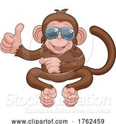 Vector Illustration of Cartoon Monkey Sunglasses Thumbs up Pointing by AtStockIllustration