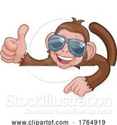 Vector Illustration of Cartoon Monkey Sunglasses Thumbs up Pointing Sign Cartoon by AtStockIllustration