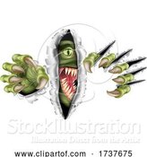 Vector Illustration of Cartoon Monster with Talon Claw Tearing a Rip Through Wall by AtStockIllustration