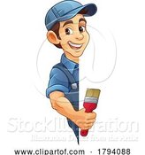 Vector Illustration of Cartoon Painter Decorator Paint Brush Handy Guy by AtStockIllustration