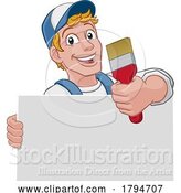 Vector Illustration of Cartoon Painter Decorator Paint Brush Handy Guy by AtStockIllustration