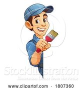 Vector Illustration of Cartoon Painter Decorator Paint Brush Handy Guy by AtStockIllustration