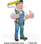 Vector Illustration of Cartoon Painter Decorator Paint Roller Handy Guy by AtStockIllustration