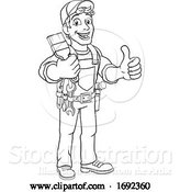 Vector Illustration of Cartoon Painter Decorator Paintbrush Handyman Guy by AtStockIllustration