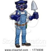 Vector Illustration of Cartoon Panther Bricklayer Builder Holding Trowel Tool by AtStockIllustration