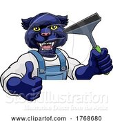 Vector Illustration of Cartoon Panther Car or Window Cleaner Holding Squeegee by AtStockIllustration