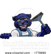 Vector Illustration of Cartoon Panther Car or Window Cleaner Holding Squeegee by AtStockIllustration