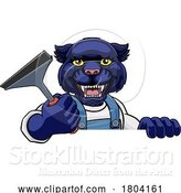 Vector Illustration of Cartoon Panther Car or Window Cleaner Holding Squeegee by AtStockIllustration