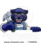 Vector Illustration of Cartoon Panther Carpenter Handyman Builder Holding Hammer by AtStockIllustration