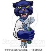 Vector Illustration of Cartoon Panther Carpenter Handyman Builder Holding Hammer by AtStockIllustration