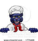 Vector Illustration of Cartoon Panther Chef Mascot Sign Character by AtStockIllustration